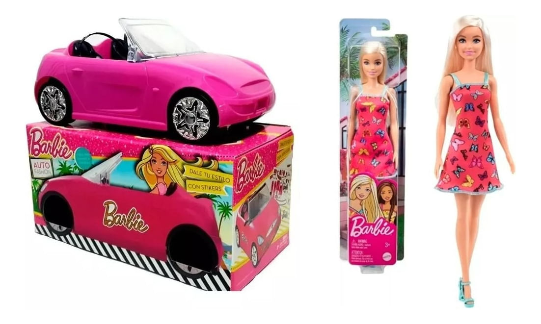 Combo Barbie Auto Fashion 710 + Muñeca T7439 Original Mattel