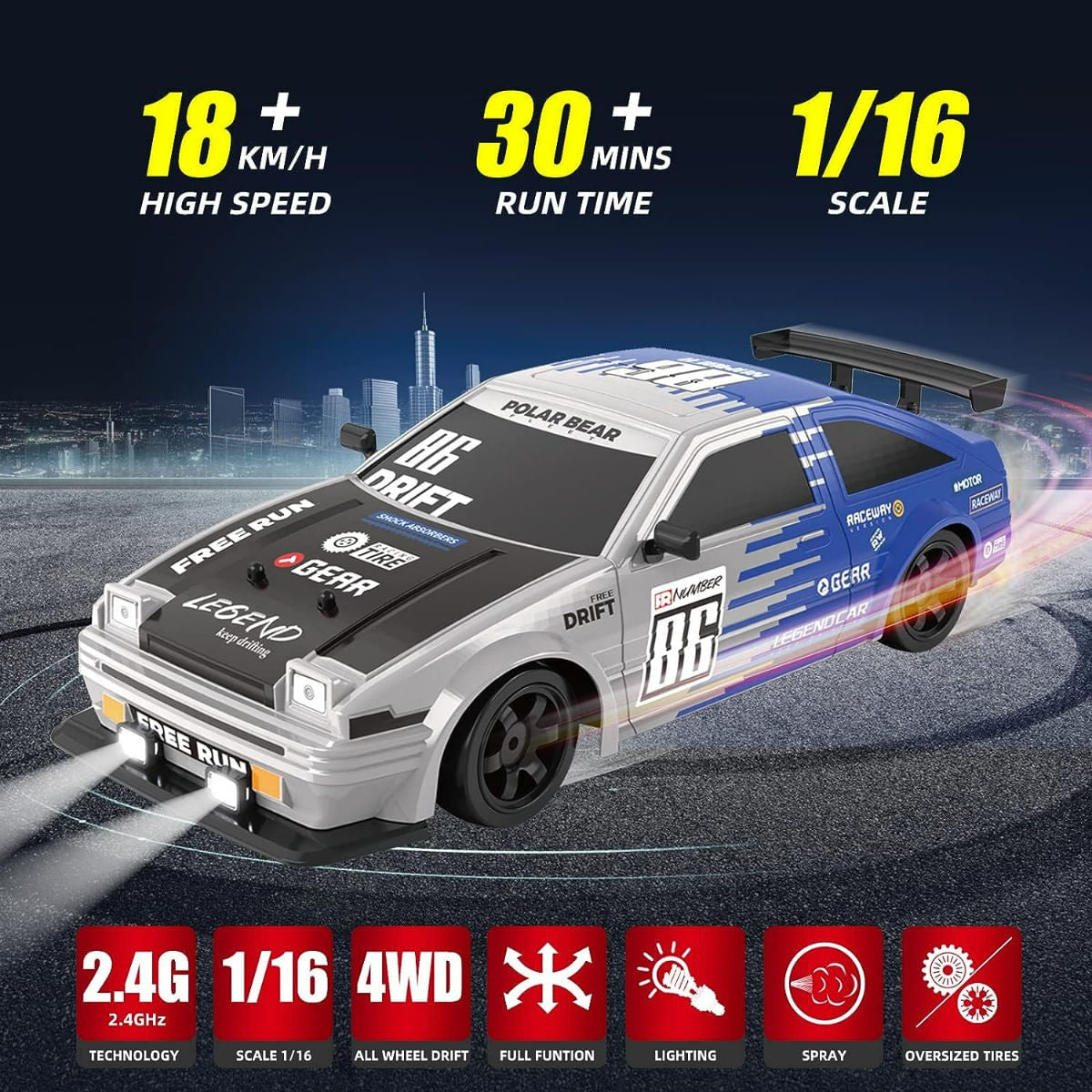 Auto Carrera Racing All Wheel Drive Drift Rc 1:36 024345 Ns