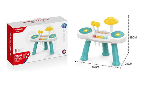 Batería Y Piano 2 En 1 Interactivo Celeste 2147835 Huanger