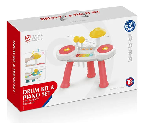 Batería Y Piano 2 En 1 Interactivo Rosa 2147836 Huanger