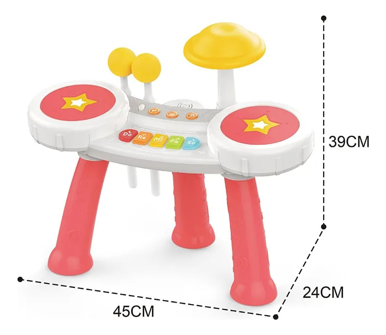 Batería Y Piano 2 En 1 Interactivo Rosa 2147836 Huanger
