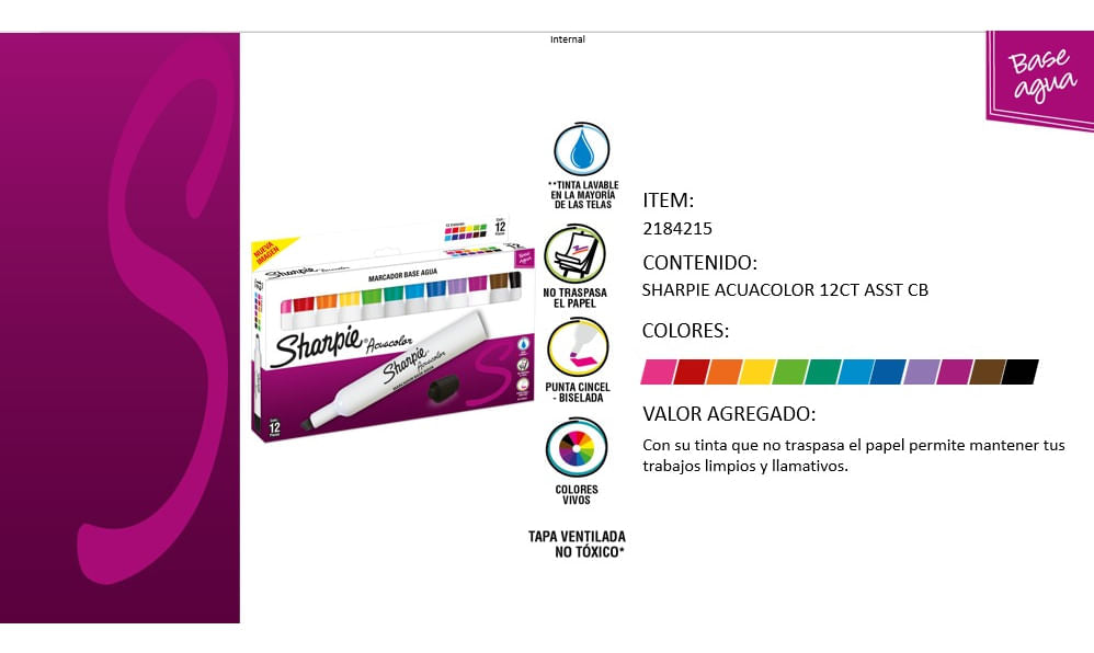 Marcador Acuacolor 12 Piezas Sharpie
