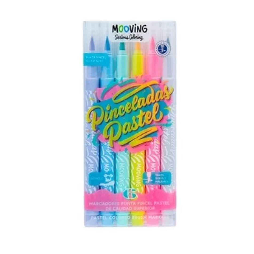 Mooving Coloring Marcadores Punta Pincel pastel x6 3031106