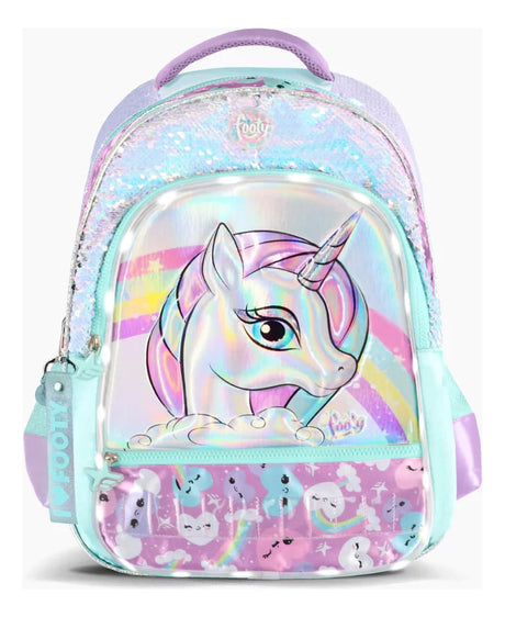 Footy Mochila Unicornio Espalda Celeste Con Luz 18 F2203.01.