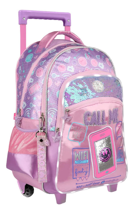 Footy Mochila Call Me Con Luz Led Y Carro 18p F2141