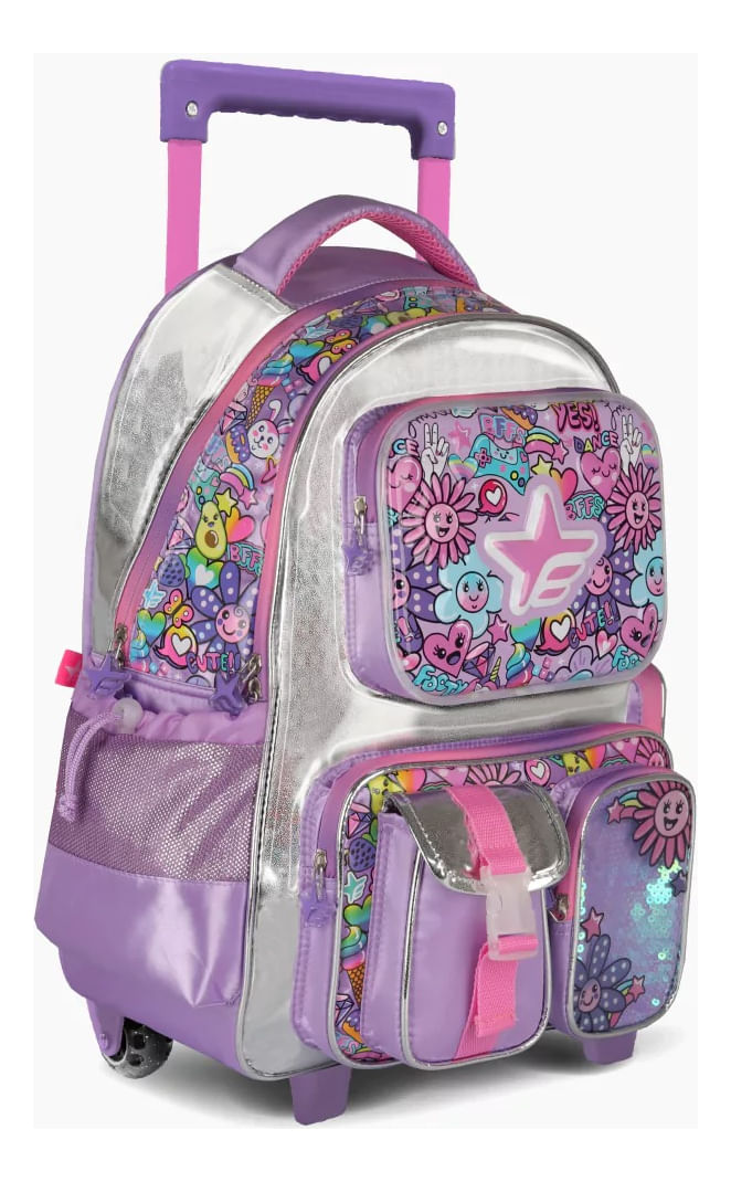 Footy Mochila Carro 18 Pulgadas Flowers Lila F2181
