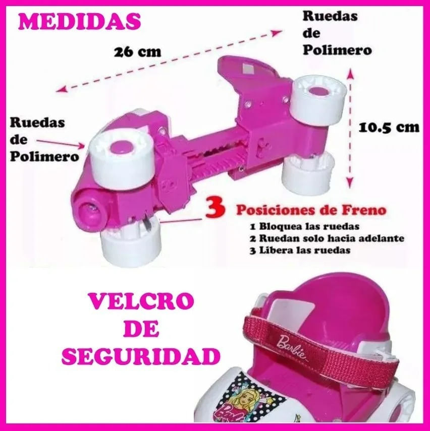 Patines Glam Barbie Extensibles Cuatro Ruedas Plástico 750