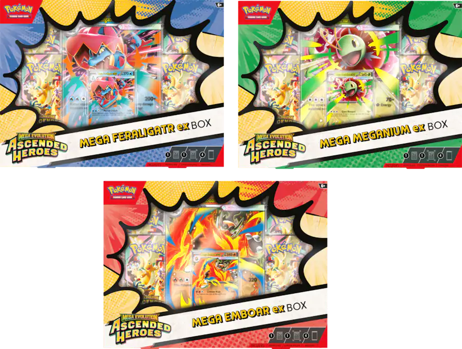 Pokemon TCG Mega Evolution Ascended Heroes ex Box Meganium Emboar Feraligatr