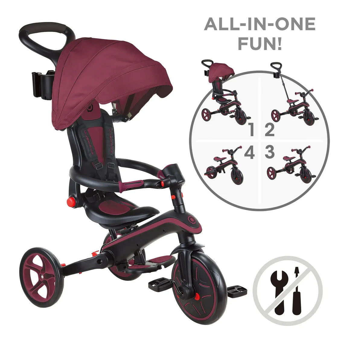 Globber Triciclo Explorer Trike 4en1 Plegable Bordó 732-202
