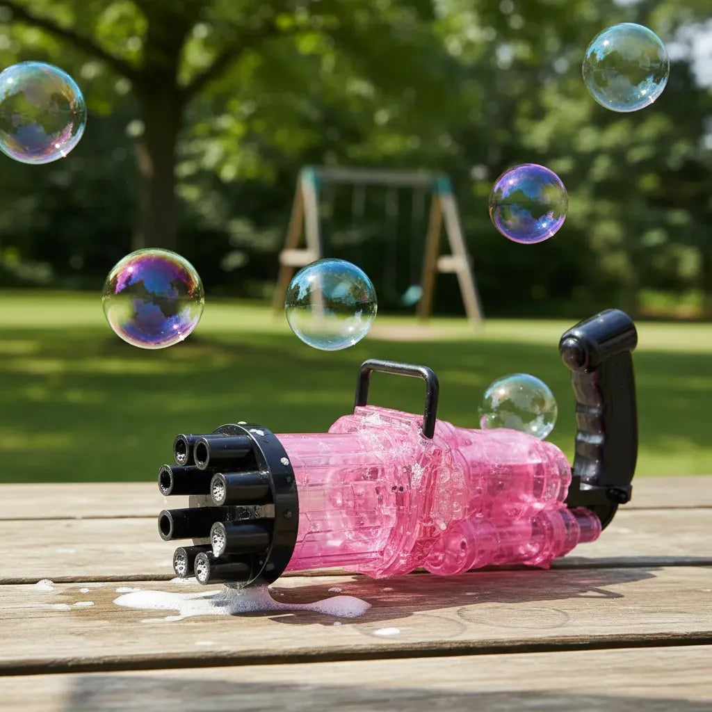 Pistola Burbujero 8 Agujeros Glitter A Pila Con Luces Kb1124 Rosa Shine