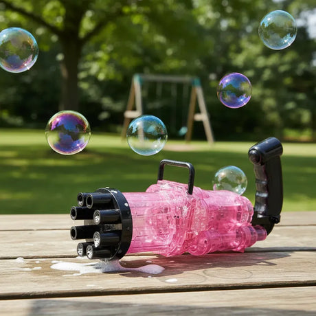 Pistola Burbujero 8 Agujeros Glitter A Pila Con Luces Kb1124 Rosa Shine