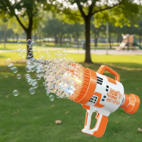Pistola Burbujero Con Luces Automática Recargable Kb1142 Naranja Shine