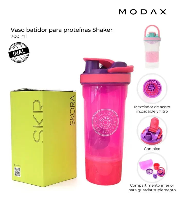 Vaso batidor para proteinas Shaker 700ml Rosa/Fucsia 37380
