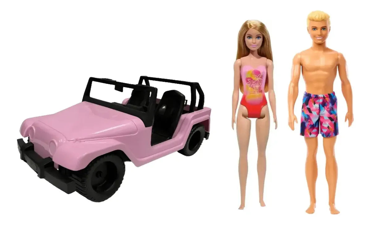Combo Barbie Muñeca Dwj99 + Ken Beach Hxx52 + Jeep 0717