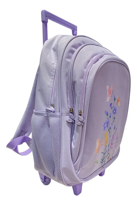 Mochila Carrito Escolar Flores 18 Pulgadas Zykl005 Shine Lila