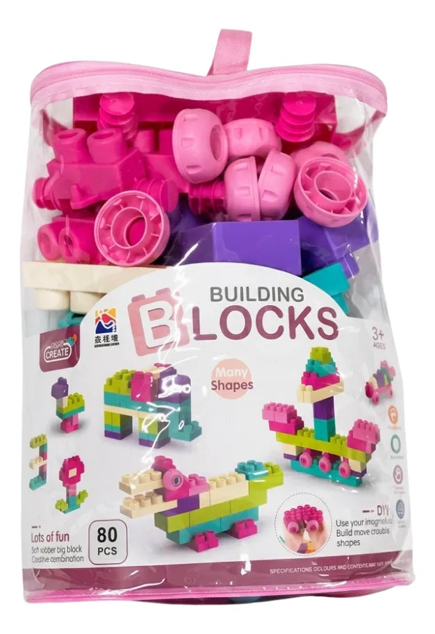 Bloques Infantiles 80 pcs En Bolsa Rosa 2242616