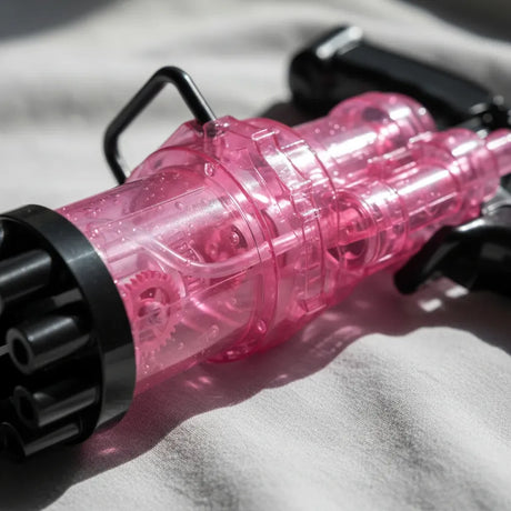 Pistola Burbujero 8 Agujeros Glitter A Pila Con Luces Kb1124 Rosa Shine