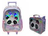 Combo Escolar Mochila Panda 18p + Lunchera Zykl004 Shine Lila Con Rosa