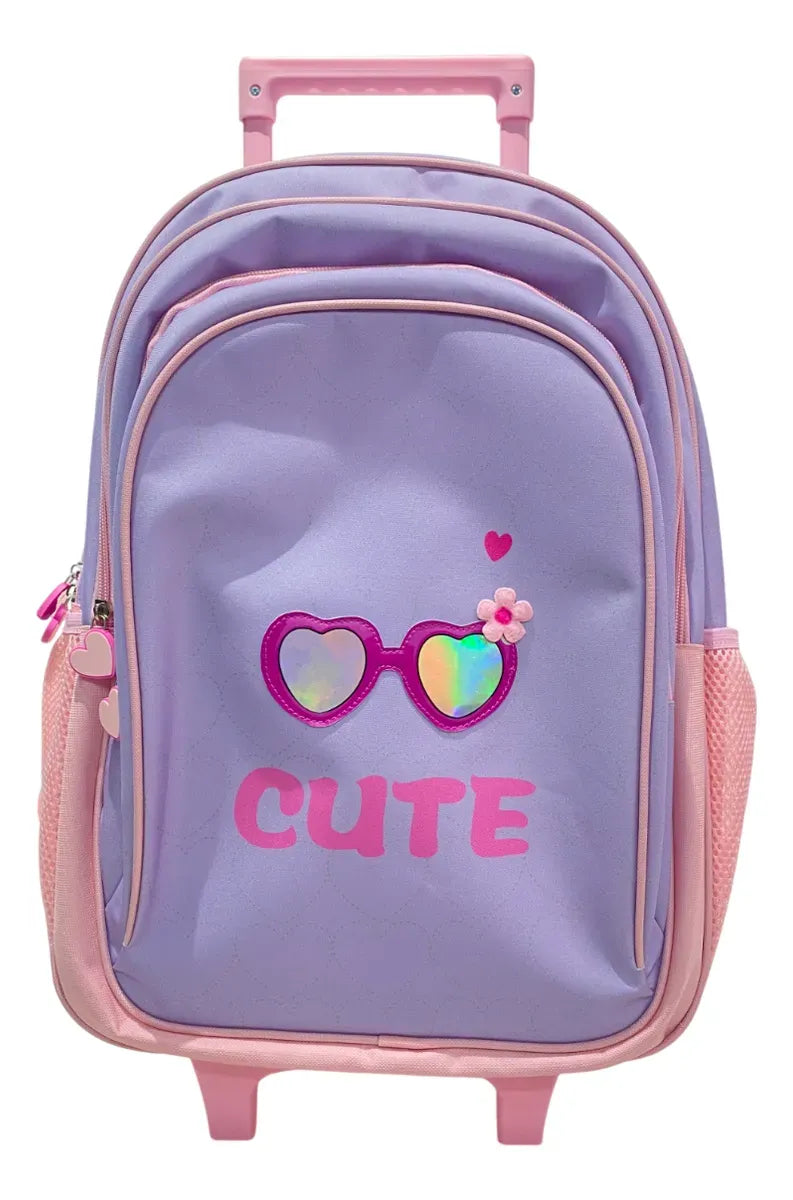 Combo Escolar Mochila Cute 18p + Lunchera Zykl007 Shine Lila Con Rosa