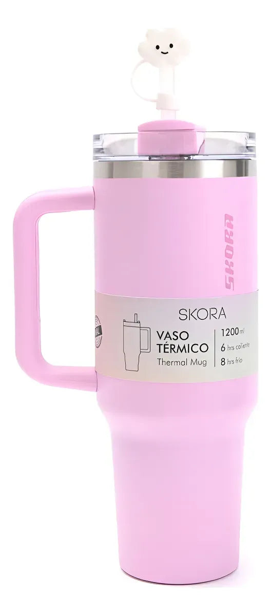 Skora Vaso Termico Con Bombilla Y Tapon Nube 1200ml Rosa 40135