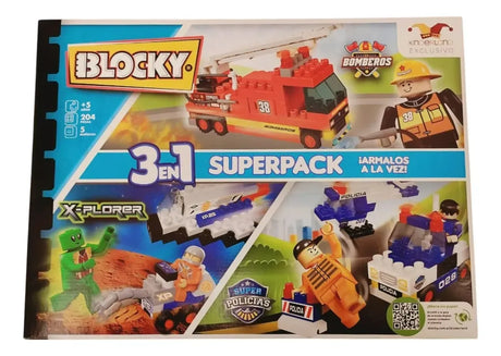 Blocky 03 en 01 Superpack  Bomberos Policia X-Plorer 204pzs 01-0699