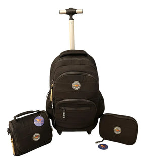 Combo Mochila 18p Carrito + Lunchera + Cartuchera Kinderland Negro-sl2504-sl2501-sl2503
