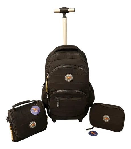 Combo Mochila 18p Carrito + Lunchera + Cartuchera Kinderland Negro-sl2504-sl2501-sl2503