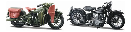Maisto 1:18 Harley Davidson 1942 Flathead Verde y Harley Davidson 1948 Panhead Negro 40s -Pack x2 37301
