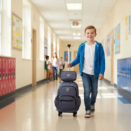Combo Mochila 18p Carrito + Cartuchera + Lunchera Kinderland Azul-sl2504-sl2501-sl2503