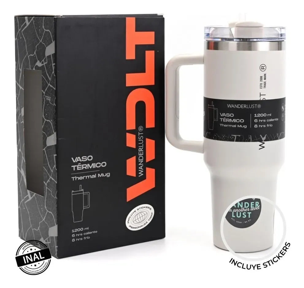 Wanderlust Vaso Termico Con Bombilla 1200ml Blanco 40123