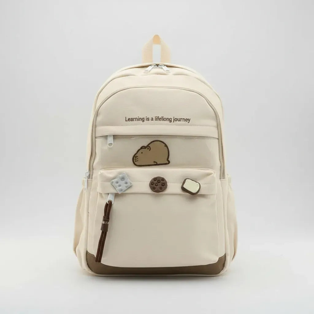 Mochila Escolar Llavero Capibara Blanco KL1159