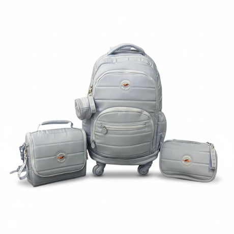 Combo Mochila 18p Carro + Lunchera + Cartuchera Kinderland Celeste