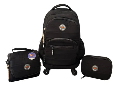 Combo Mochila 18p Carrito + Lunchera + Cartuchera Kinderland Negro-sl2504-sl2501-sl2503