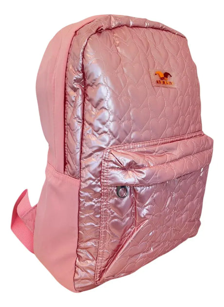 Mochila Escolar Puffy Corazones Tornasol Rosa SL1903