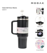 Skora Vaso termico negro con bombilla de 1200ml 37127