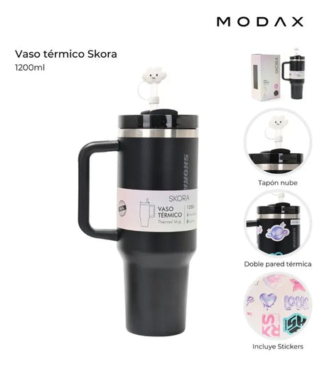Skora Vaso termico negro con bombilla de 1200ml 37127