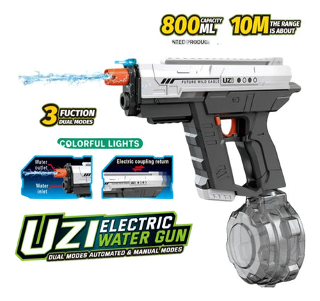 Pistola De Agua Uzi Con Luz Eléctrica Recargable NEGRA KB1323