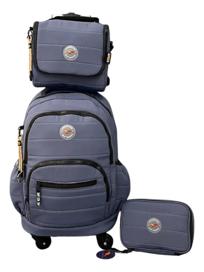 Combo Mochila 18p Carrito + Cartuchera + Lunchera Kinderland Azul-sl2504-sl2501-sl2503