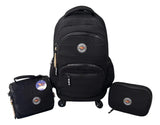 Combo Mochila 18p Carrito + Lunchera + Cartuchera Kinderland Negro-sl2504-sl2501-sl2503