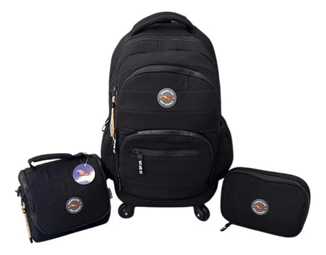 Combo Mochila 18p Carrito + Lunchera + Cartuchera Kinderland Negro-sl2504-sl2501-sl2503