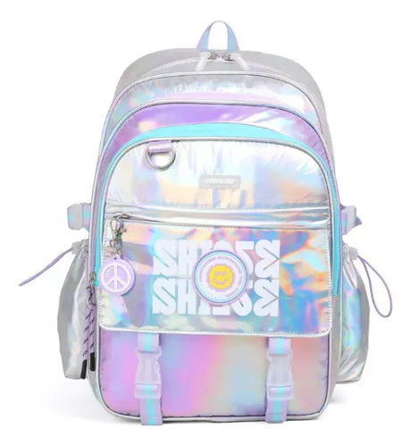 Chimola Mochila de espalda de 17" Shiny Blocks Silver TR156