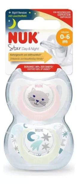 Nuk Set de 2 Chup. Star Dia & Noche T1 Gato Rosa 10730169