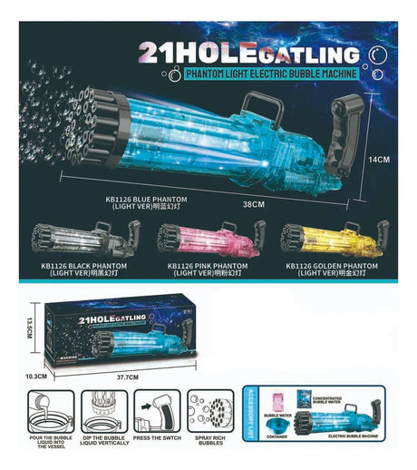 Pistola Burbujero 21 Agujeros A Pila Con Luces Kb1126 Azul Shine