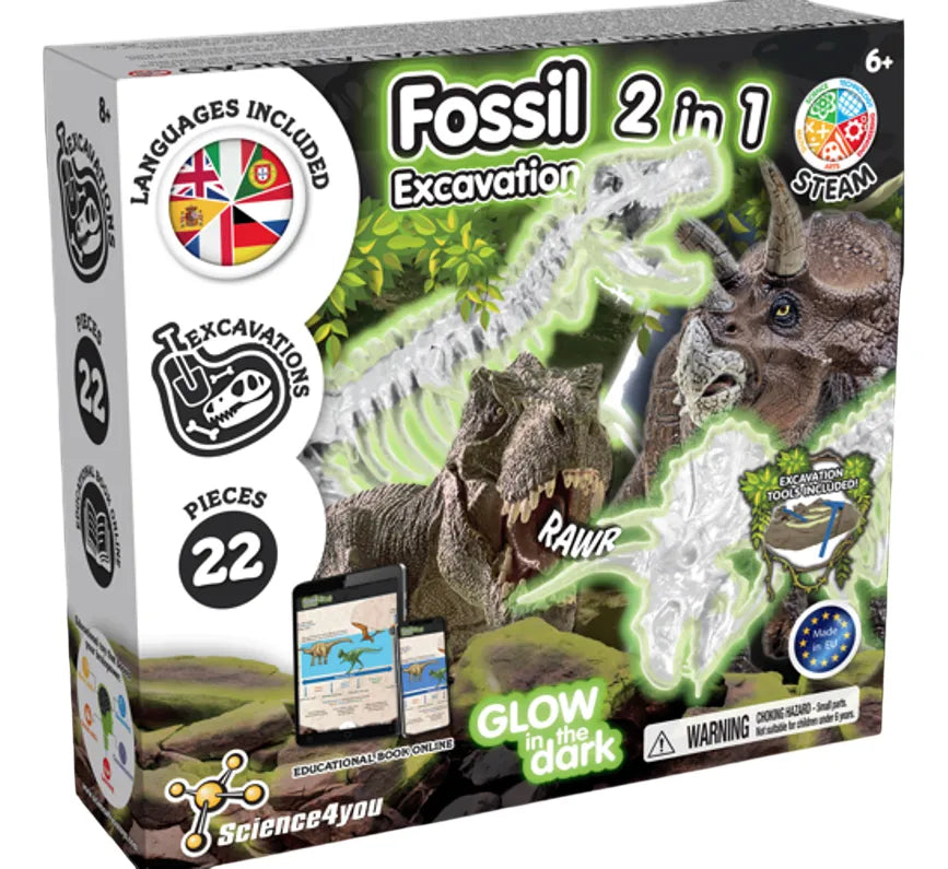 Science4you Excavación de Fósiles 2 en 1 (T-Rex + Triceratops) 80004994 634923