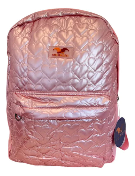 Mochila Escolar Puffy Corazones Tornasol Rosa SL1903