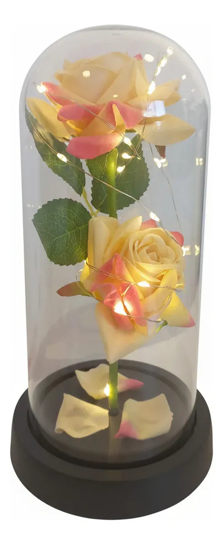 Rosas Flor Artificial Cupula Con Luz 21cm Kl790