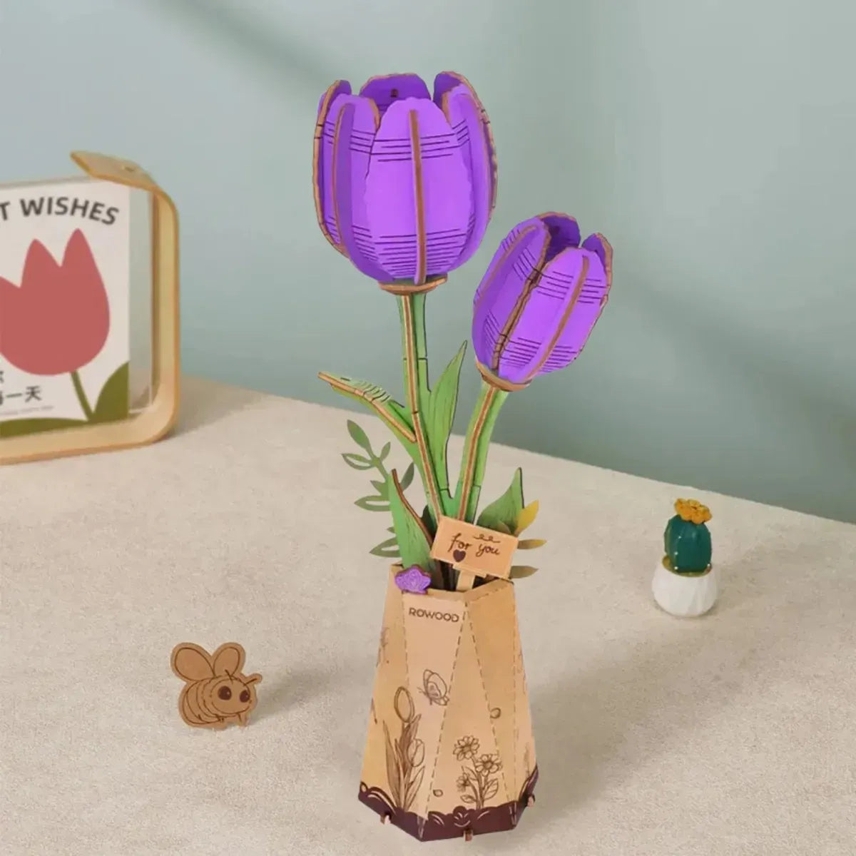 Robotime Rowood Puzzle 3d Tulipán Morado Tw083