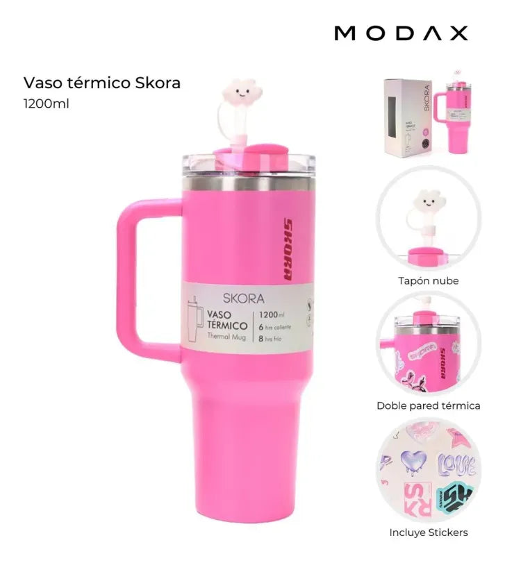 Skora Vaso termico fucsia con bombilla de 1200ml 37122