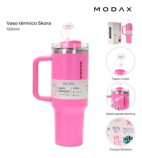 Skora Vaso termico fucsia con bombilla de 1200ml 37122