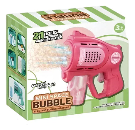 Mini Pistola Burbujero con Luces 21 Agujeros Automatica a Pila ROSA KB1322